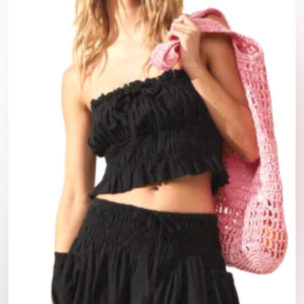 Free People All the Things Smocked Strapless Cottagecore Festival Top
